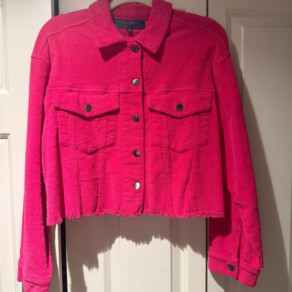 Ray Roy Cropped Pink Corduroy Jacket fray hem